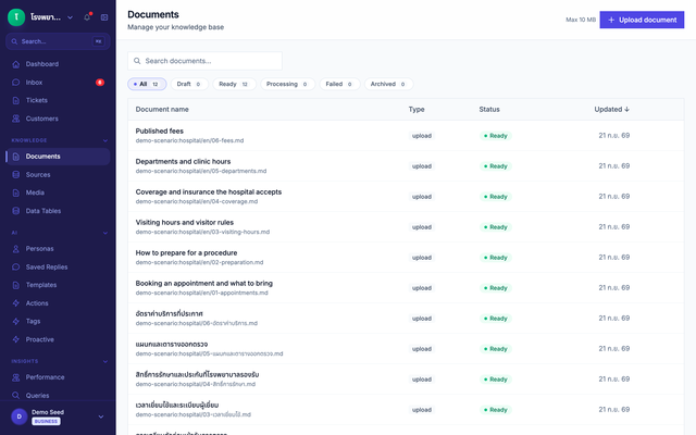Give it the documents — Puccha Demo Hospital