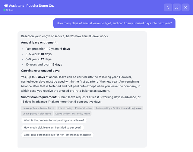 It answers, and shows its source — Puccha Demo Co., Ltd.