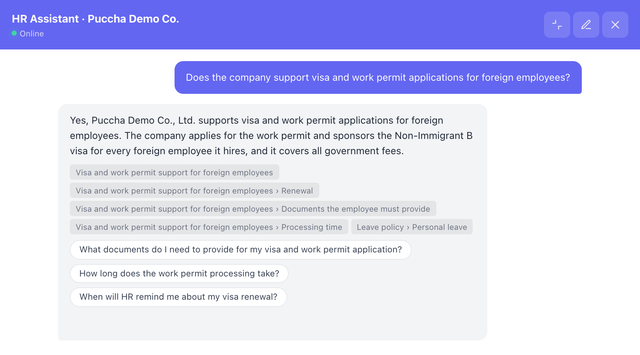 Ask the same question again, and it answers — Puccha Demo Co., Ltd.
