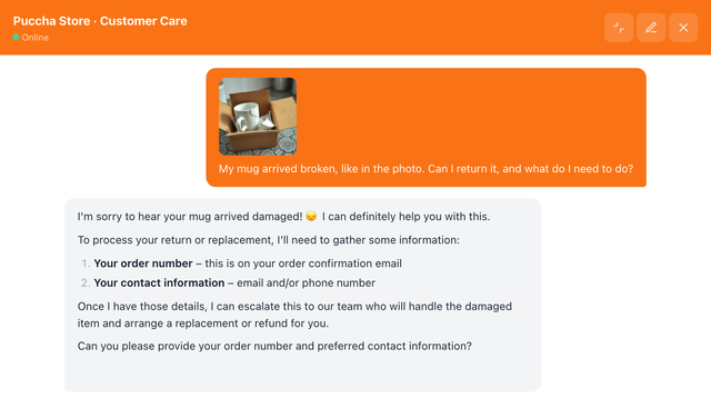 Customers can send a photo of the damage — Puccha Store (demo)